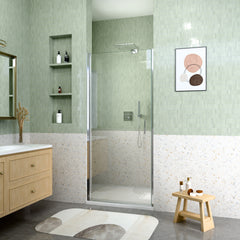 34" W x 72" H Semi-Frameless Circular Pivot Shower Door in Chrome With 1/4" (6mm) Thick SGCC Tempered Glass
