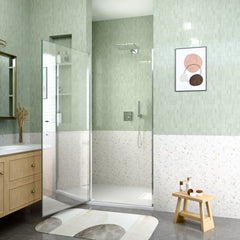 34" W x 72" H Semi-Frameless Circular Pivot Shower Door in Chrome With 1/4" (6mm) Thick SGCC Tempered Glass