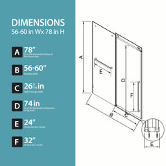 56"-60" W x 78" H Frameless Single Sliding Shower Door, Matte Black Bathtub Door, 3/8" (10mm) Clear Tempered Glass With Explosion-proof Film, Stainless Steel Handle