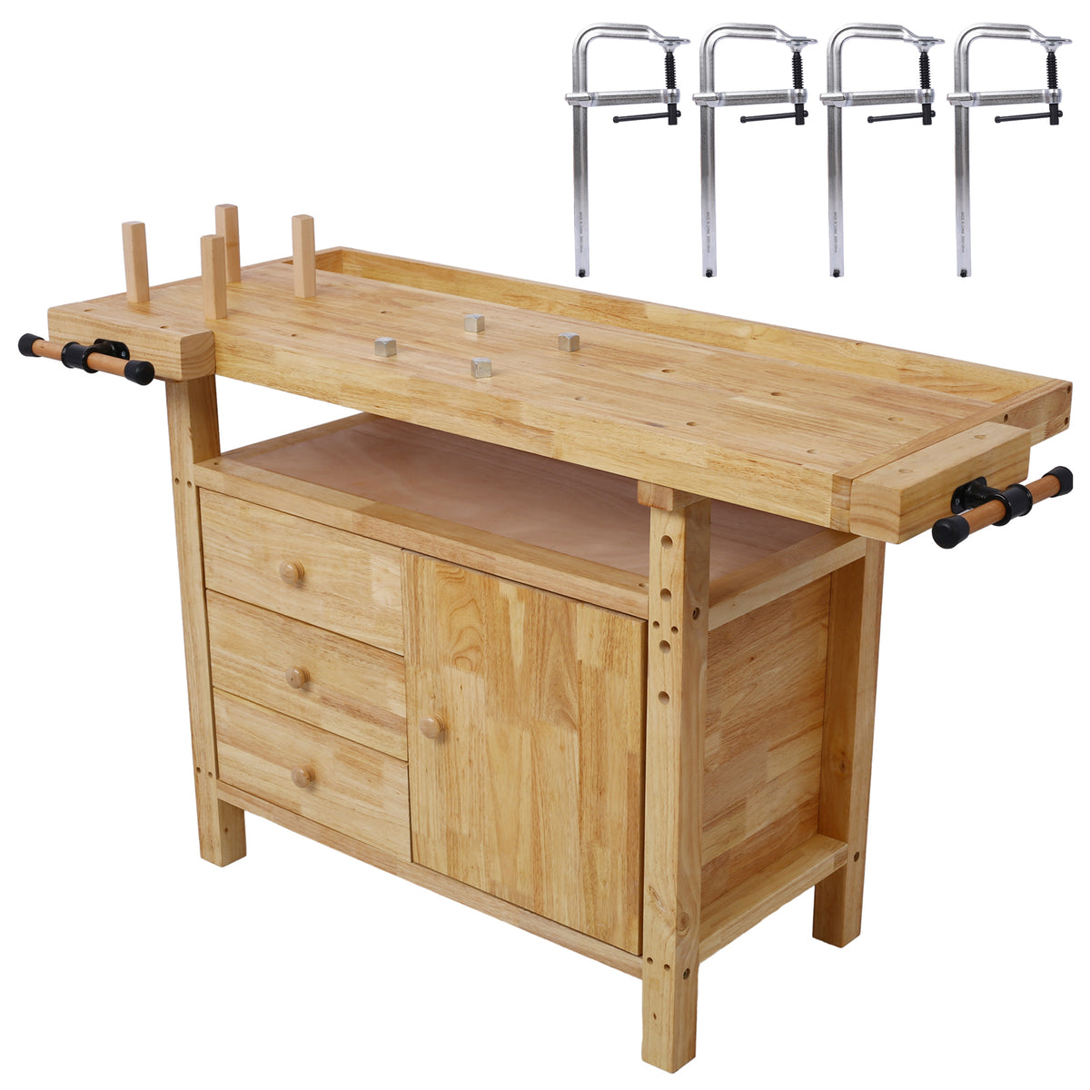 Wood Workbench - Wooden Workbench for Garage Workshop and Home, with Bar Clamps Set 12 inch x 4-3/4 inch Throat,Pack of 4