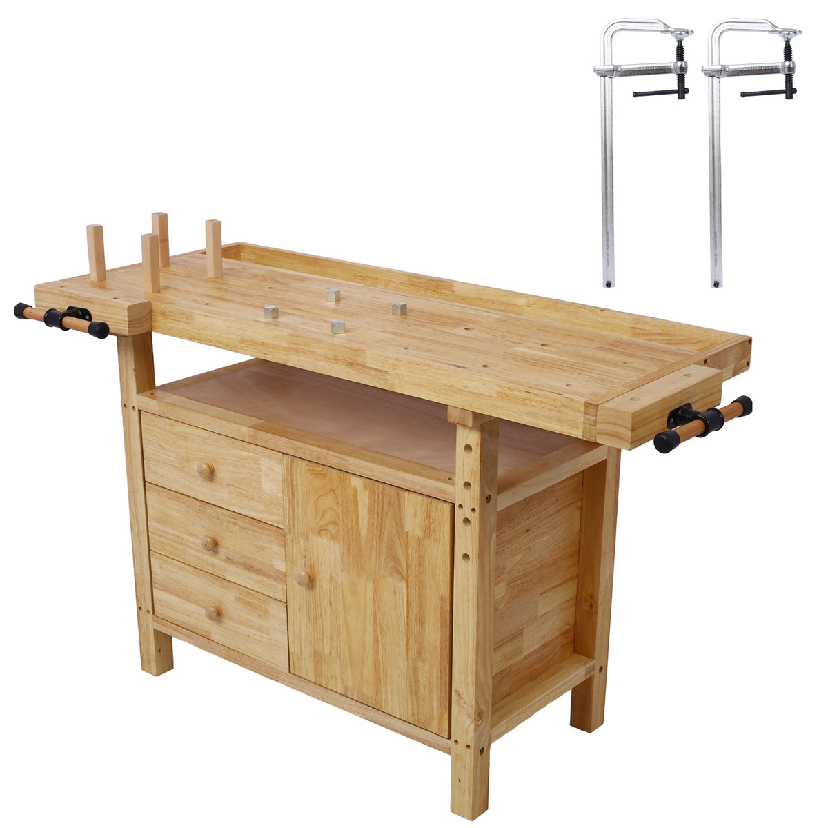 Wood Workbench - Wooden Workbench for Garage Workshop and Home, with Bar Clamps Set 16 inch x 4-3/4 inch Throat,Pack of 2