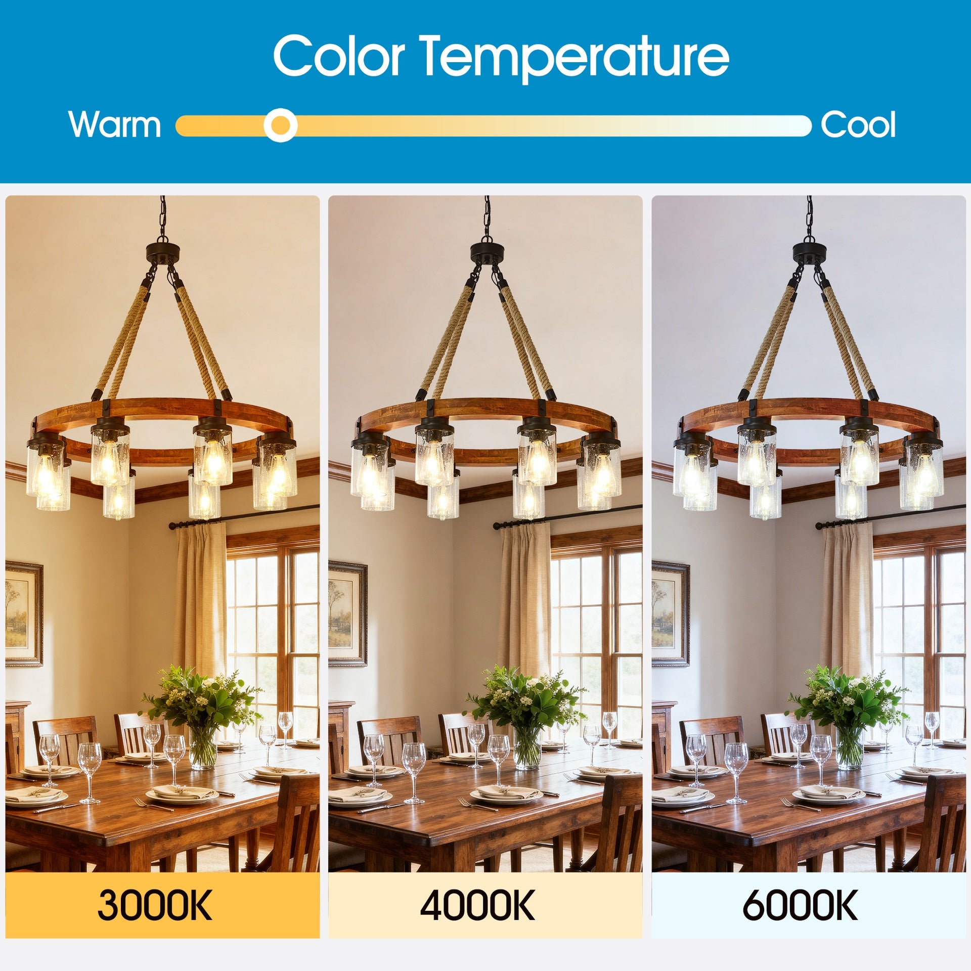 8 Light Rustic Wagon Wheel Chandelier,31"Wooden Pendant Light with Seeded Glass Shade, Industrial Chandeliers for Dining Room Kitchen lsland Foyer (Solid One-Piece Wood Frame Design)-NO INCLUDED BULBS