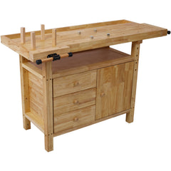 Wood Workbench - Wooden Workbench for Garage Workshop and Home, with Rapid Action Woodworking Vise 9 Inch Jaw Width Made with Heavy-Duty Cast Iron ,GRAY