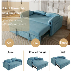 Sofa Showcase: 54" Velvet Blue Sofa Bed – A Dual-Purpose Living Room Gem with a Retractable Bed Option