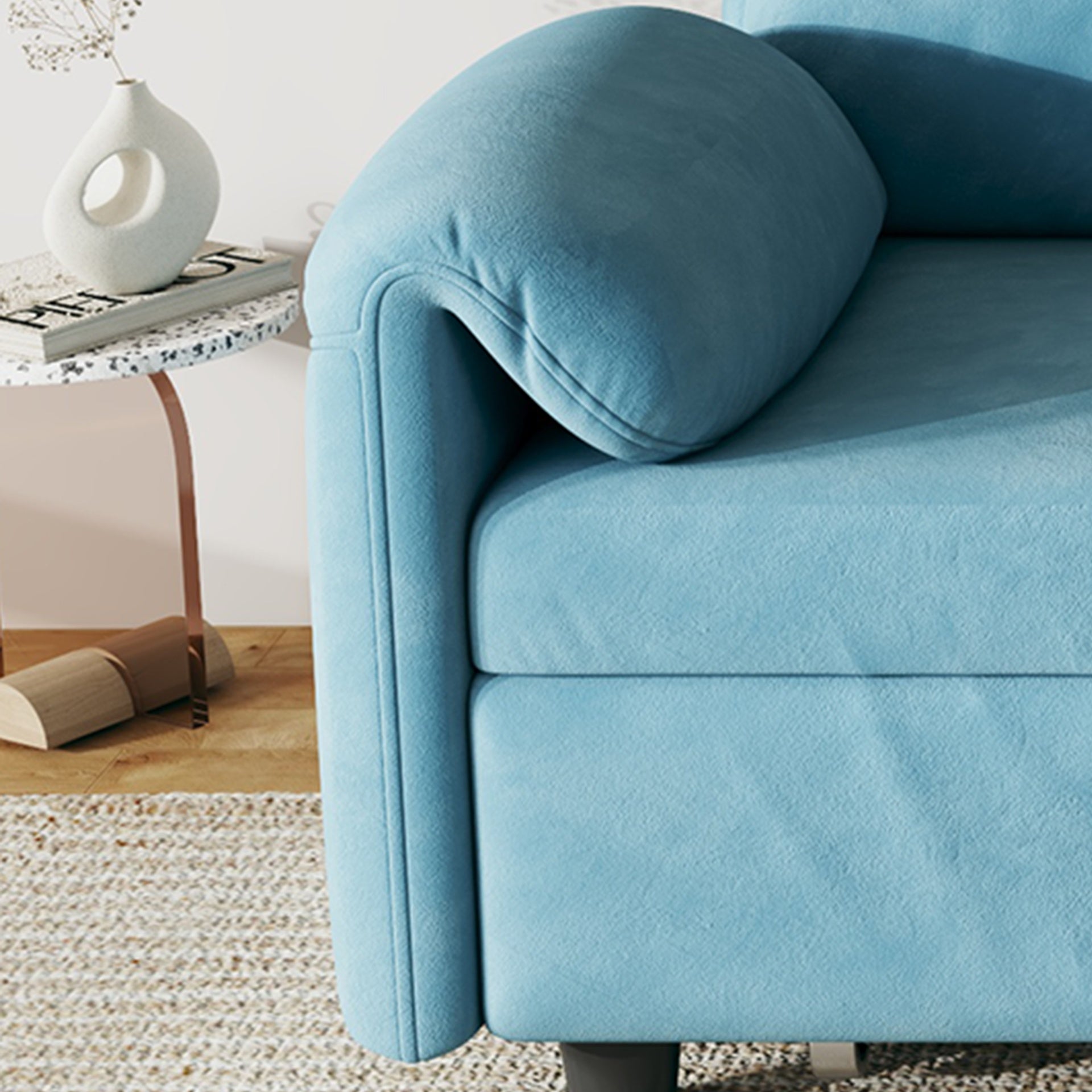 Sofa Showcase: 54" Velvet Blue Sofa Bed – A Dual-Purpose Living Room Gem with a Retractable Bed Option
