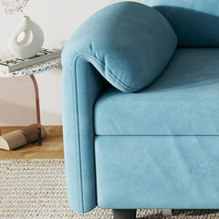 Sofa Showcase: 54" Velvet Blue Sofa Bed – A Dual-Purpose Living Room Gem with a Retractable Bed Option