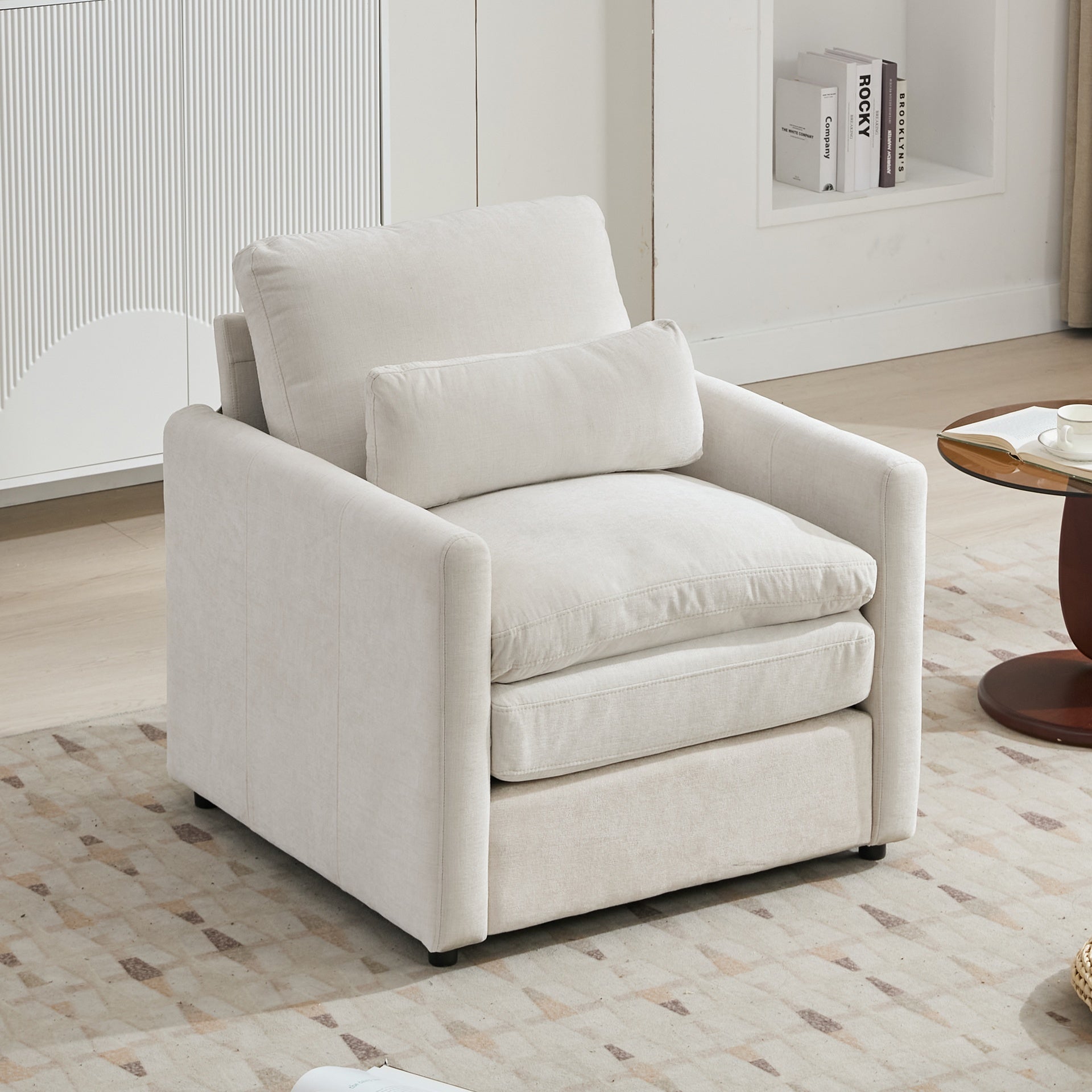 31.9" Cozy Upholstered Armchair Oversized Comfy Cloud Sofa Double Cushion Single Sofa Plush Cushion Armchair for Living Room, Beige