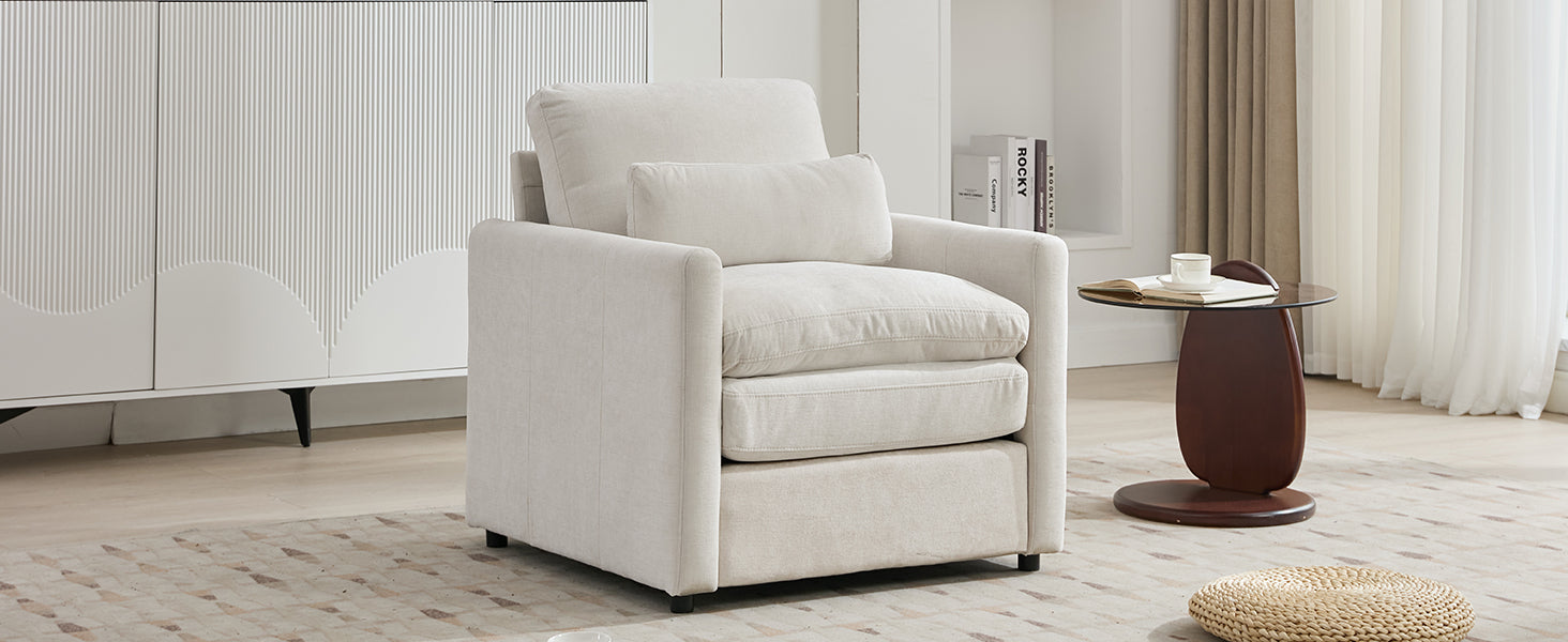 31.9" Cozy Upholstered Armchair Oversized Comfy Cloud Sofa Double Cushion Single Sofa Plush Cushion Armchair for Living Room, Beige