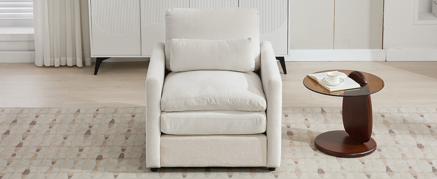 31.9" Cozy Upholstered Armchair Oversized Comfy Cloud Sofa Double Cushion Single Sofa Plush Cushion Armchair for Living Room, Beige