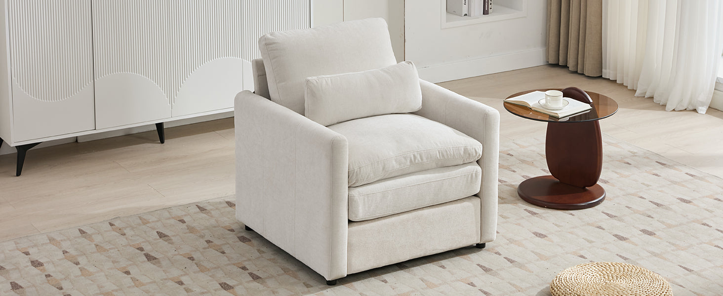 31.9" Cozy Upholstered Armchair Oversized Comfy Cloud Sofa Double Cushion Single Sofa Plush Cushion Armchair for Living Room, Beige