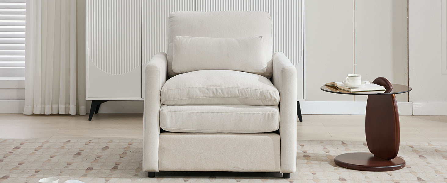 31.9" Cozy Upholstered Armchair Oversized Comfy Cloud Sofa Double Cushion Single Sofa Plush Cushion Armchair for Living Room, Beige