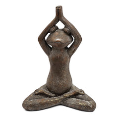 11.5x6.5x15" Brown Magnesium Yoga Frog Figurine in Namaste Pose with Gold Accents