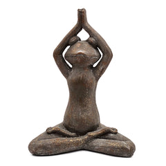 11.5x6.5x15" Brown Magnesium Yoga Frog Figurine in Namaste Pose with Gold Accents