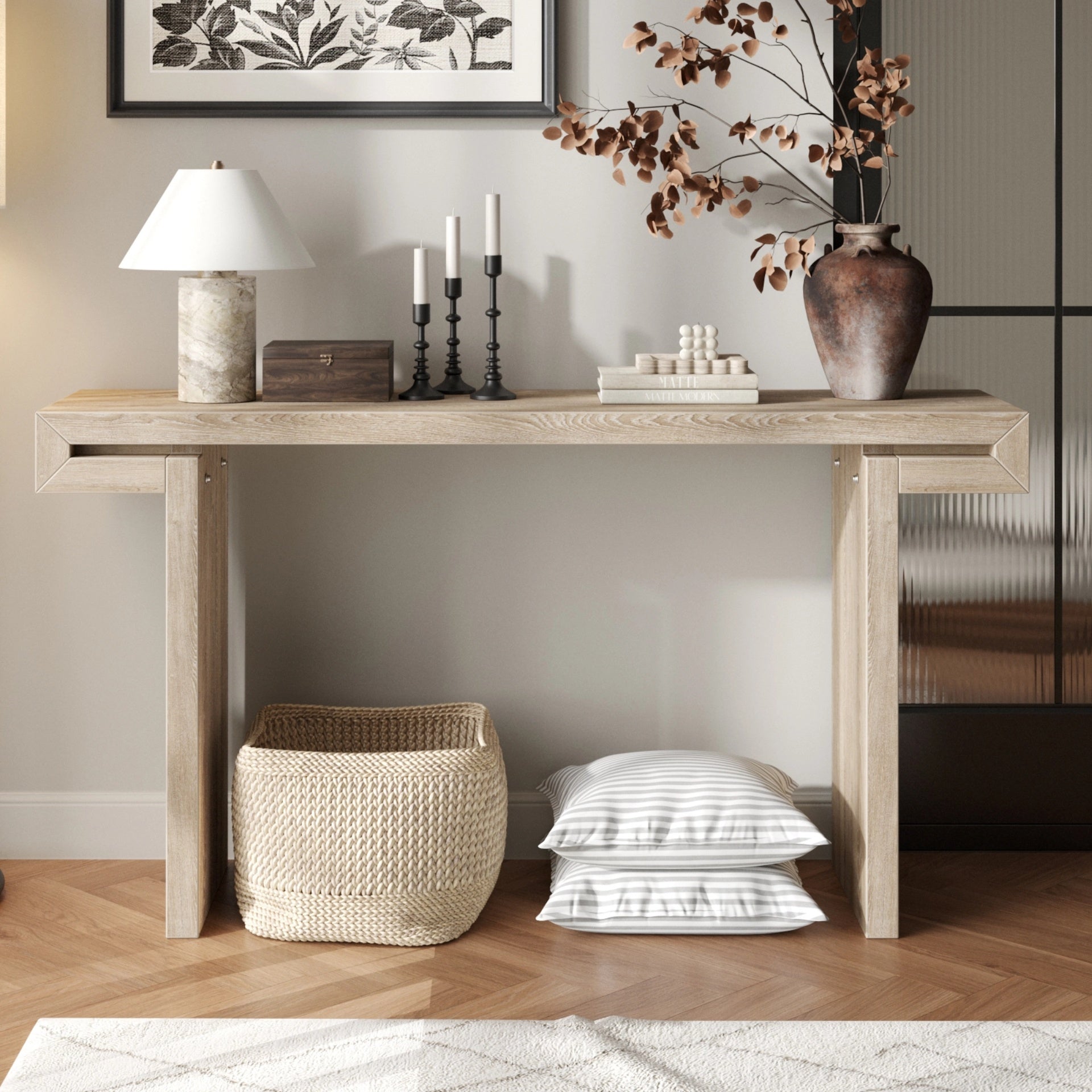 60inches Rustic Farmhouse Console Table , Distressed Wood Finish Entryway Sofa Side Table for Living Room, Hallway,Natural Wood