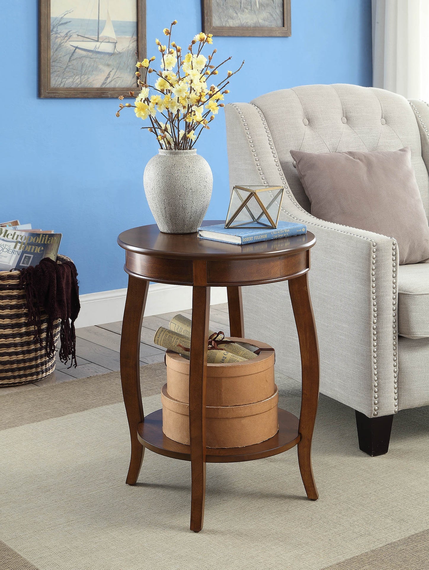Aberta Walnut Finish Accent Table