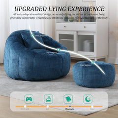 UNITED WE WIN Modern Bean Bag Chairs, Comfy Round Chair for Adults with Ottoman, Leisure Single Sofa Reading Chair with Pillow for Living Room, Bedroom, Apartment