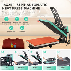 16 x 24 Inch Semi-automatic Heat Press Machine, with Auto Open, Slide-out Base and Infrared Positioning(not suitable for Sublimation)