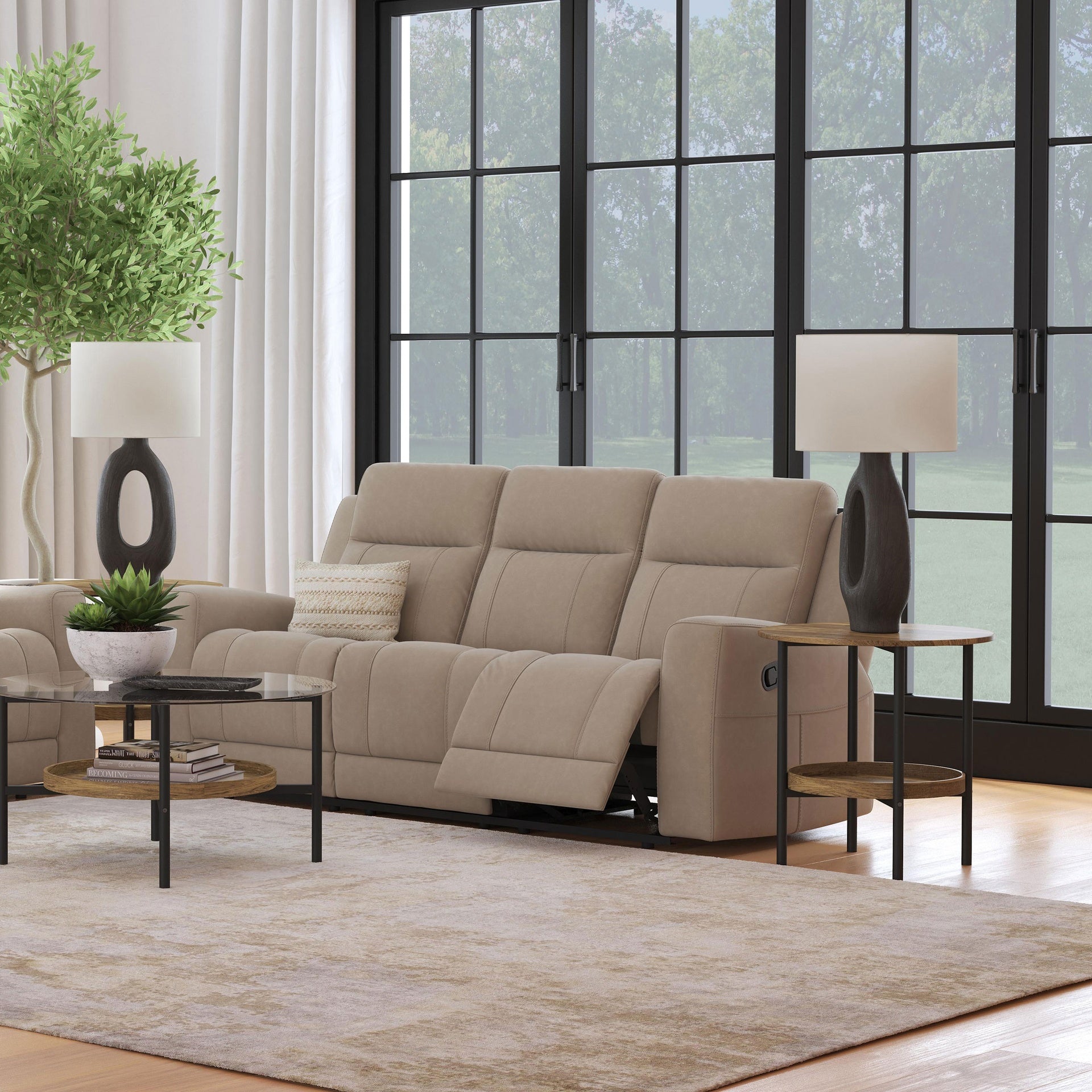 Slater Taupe Upholstered Reclining Sofa