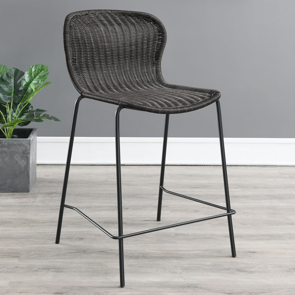 Mckinley Brown Faux Rattan Metal Counter Chair (Set of 2)
