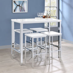 Nimitz White High Gloss and Chrome 5-Piece Bar Set