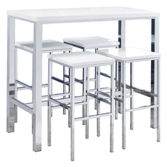Nimitz White High Gloss and Chrome 5-Piece Bar Set