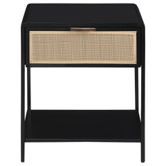 Duncan Black 1-drawer Radio Weave Cane Metal Bedside Table