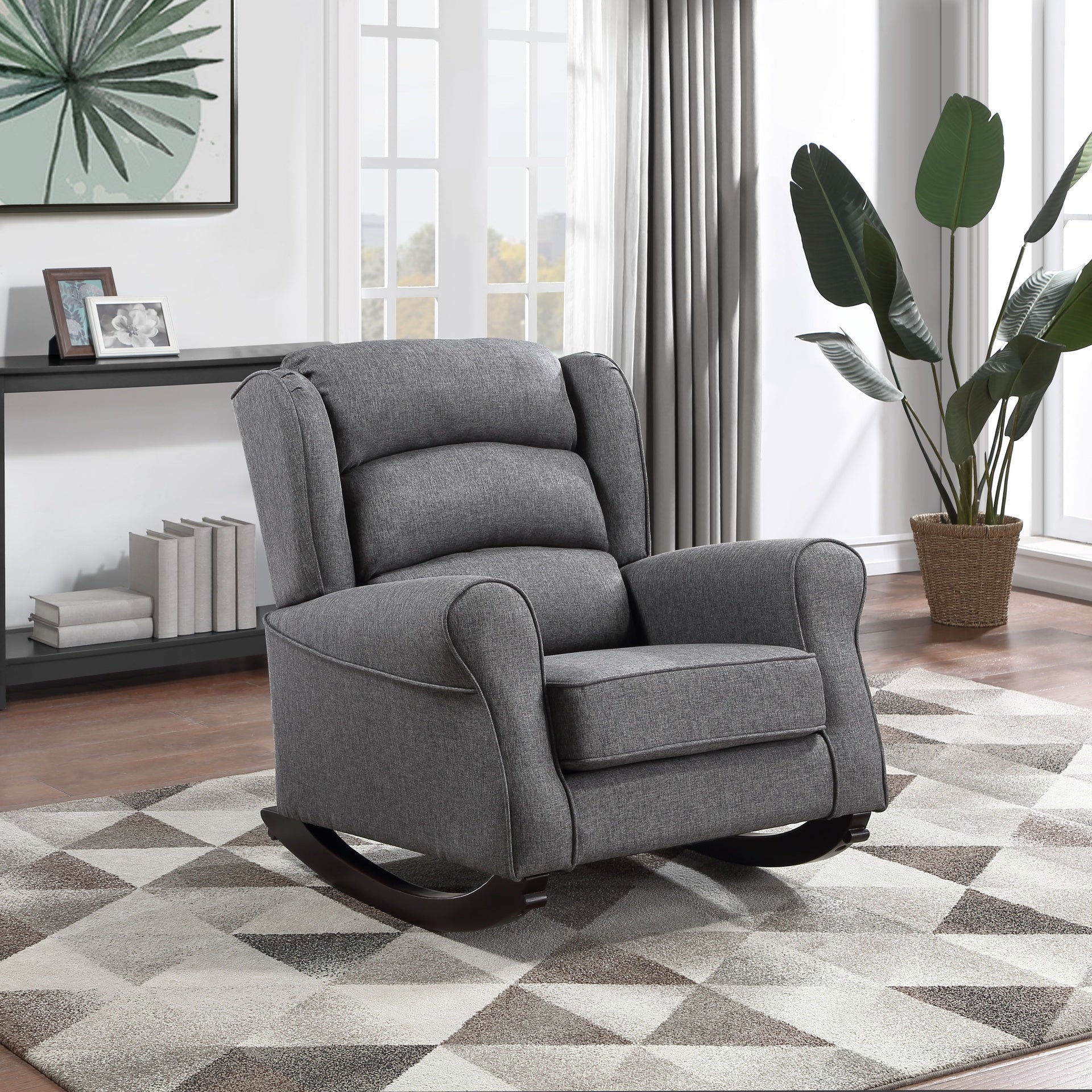 Grey Rocking Chair with Flared Arm