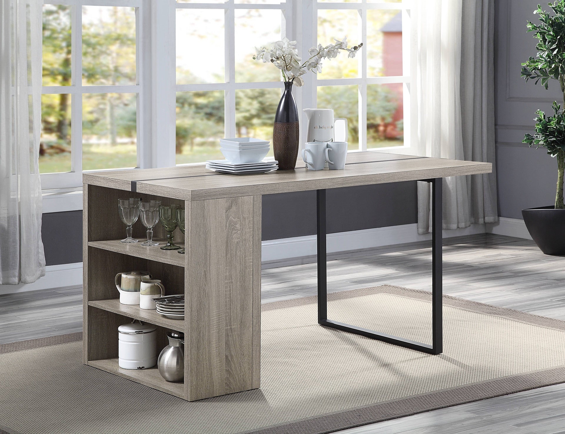 Grey Oak and Black 2- Shelf Dining Table