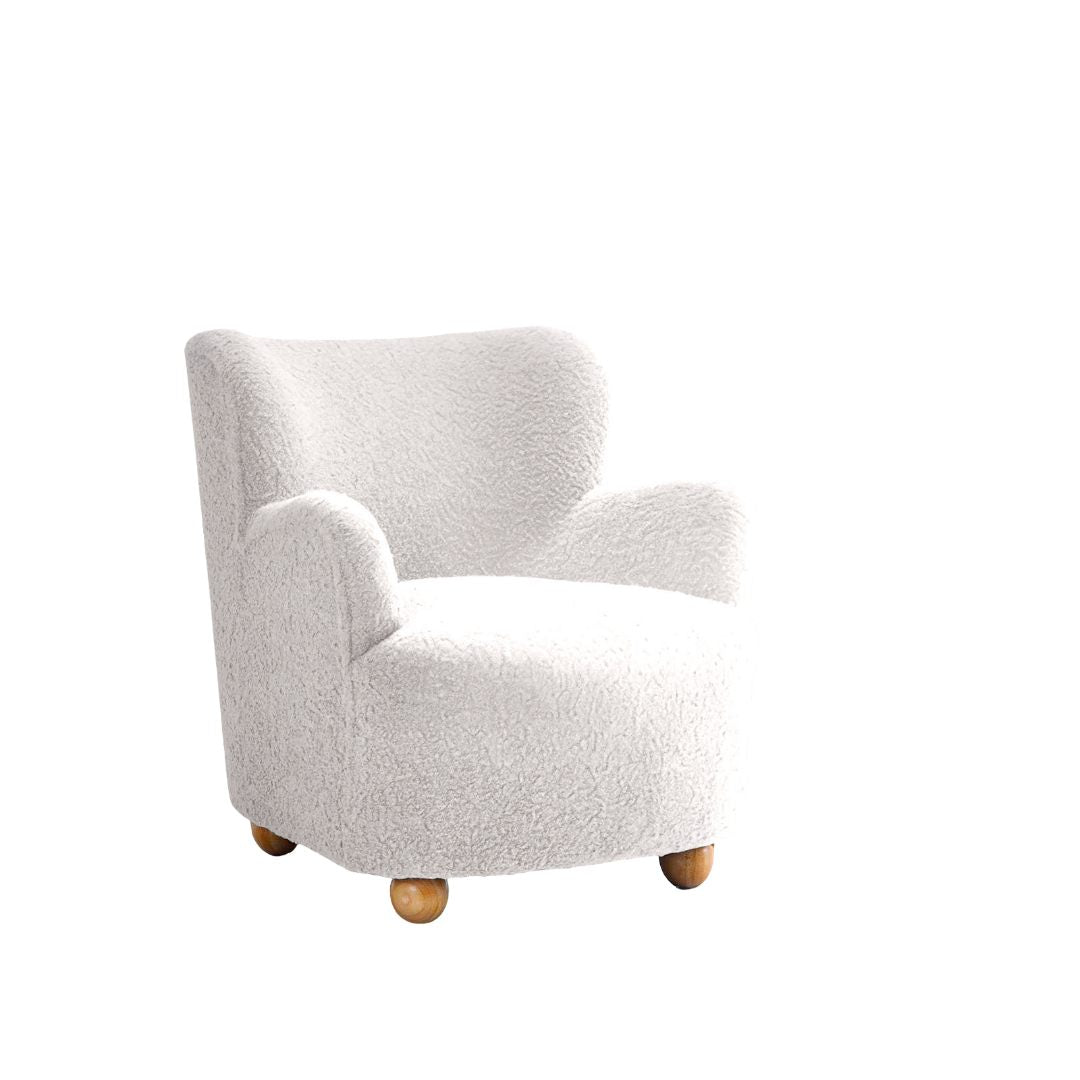 Contemporary Style White Finish Accent Chair Curved Backrest Ball Feet Sloped Arms Primary Living Room