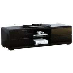 Black Finish Contemporary Style Lacquer Coating TV Console With Full Extension Ball Bearing Glides Drawers Rear Wearing Access And Open Storage Space