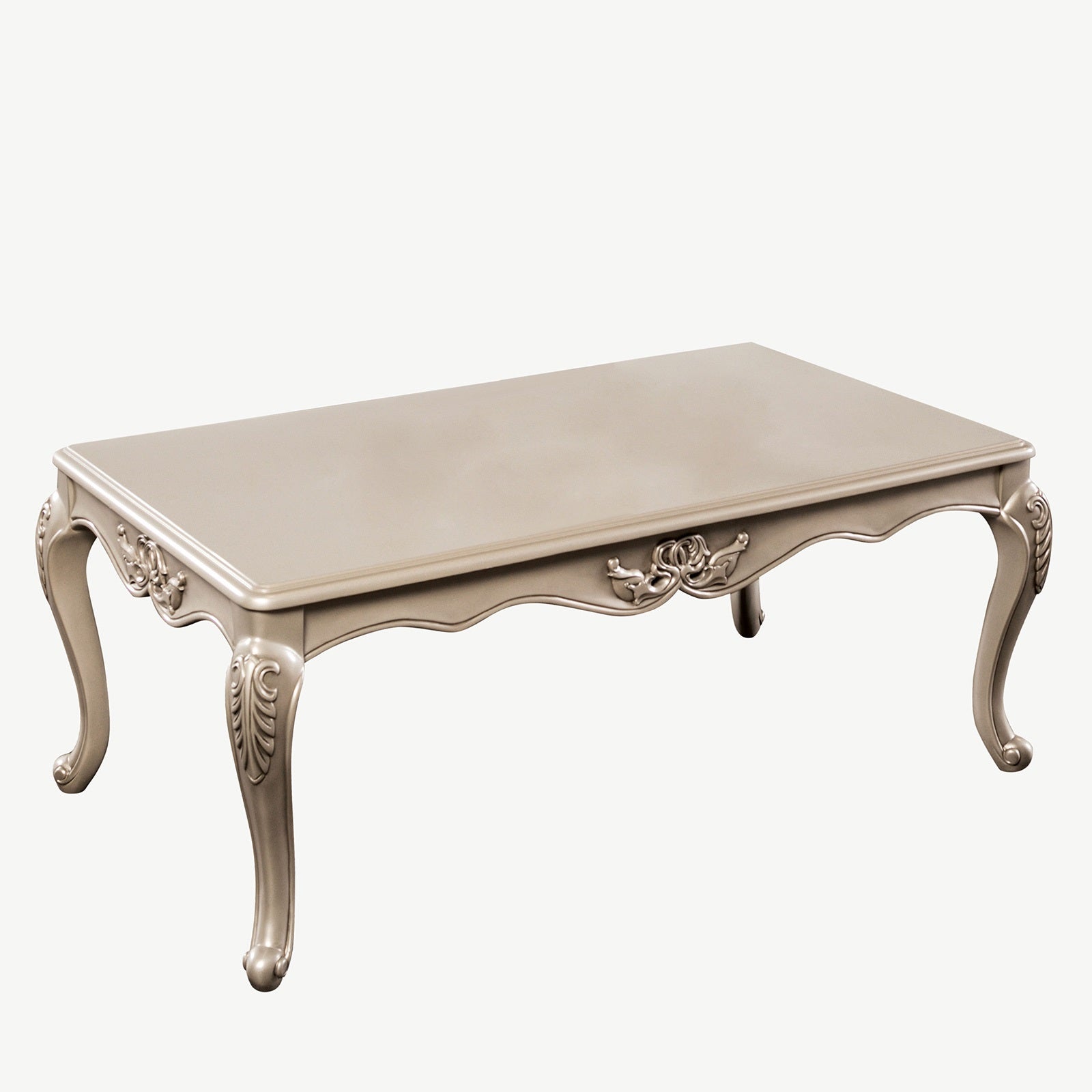 Traditional Style 1pc Coffee Table Curved Legs Carved Detail Design Gold Highlight Champagne Finish