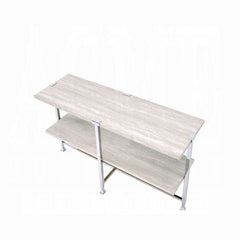 Contemporary Sofa Table with Shelf White Oak Finish Wooden Top Living Room Furniture 1pc Chrome Metal Frame Console Table