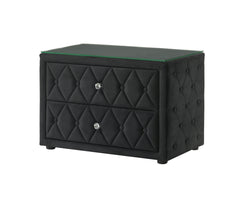 Luxurious 1pc Luxurious Velvet Upholstery Elegant Diamond-tufted Design Two Spacious Drawers Sleek Glass Top Nightstand Wooden Bedroom Furniture