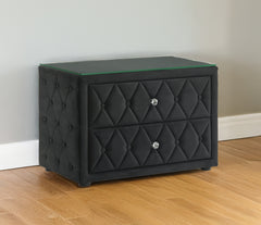Luxurious 1pc Luxurious Velvet Upholstery Elegant Diamond-tufted Design Two Spacious Drawers Sleek Glass Top Nightstand Wooden Bedroom Furniture