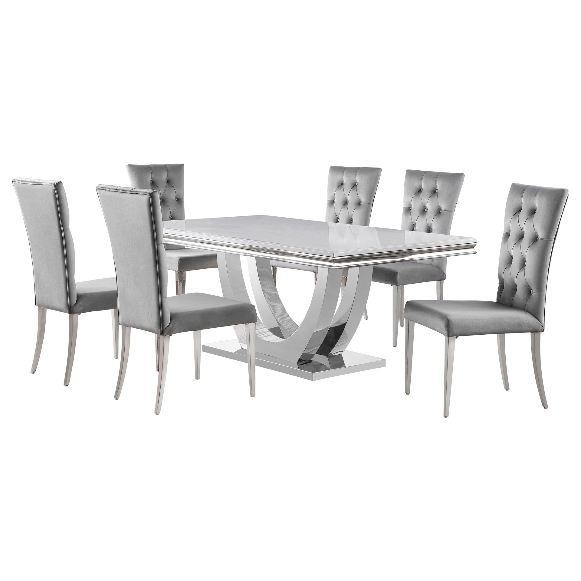 Kerwin Grey and Chrome 7-piece Rectangular Dining Table Set