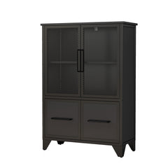 Storage Cabinet With 4 Iron Doors,Black Metal Handle,Sideboard With Adjustable Shelf,Black Sturdy Metal Frame and Metal Legs,Easy Assemble,For Living Room,Kitchen,Black