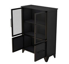 Storage Cabinet With 4 Iron Doors,Black Metal Handle,Sideboard With Adjustable Shelf,Black Sturdy Metal Frame and Metal Legs,Easy Assemble,For Living Room,Kitchen,Black