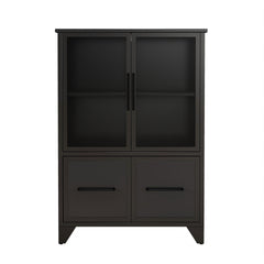 Storage Cabinet With 4 Iron Doors,Black Metal Handle,Sideboard With Adjustable Shelf,Black Sturdy Metal Frame and Metal Legs,Easy Assemble,For Living Room,Kitchen,Black