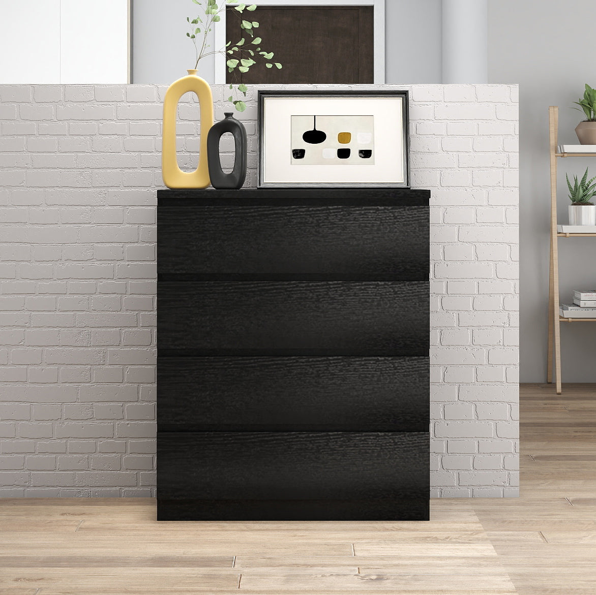 4 Drawer Dresser,Modern Storage Chest of Drawers,31.5In Black Dresser for Closet with Handle-Free Design, Closet Chests Organizer for Bedroom, Living Room,Black