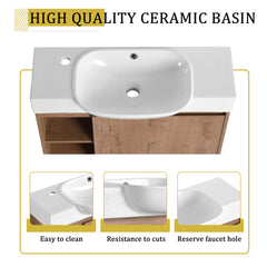 30'' Freestanding Bathroom Vanity with White Ceramic Sink & Soft-Close Door, Plywood, KD-Packing