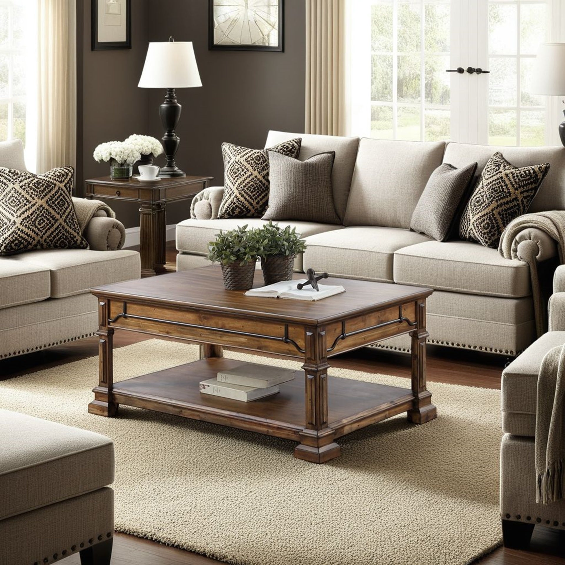 Barclay 48 inch Coffee Table, No Assembly Required, Rustic Acacia Finish