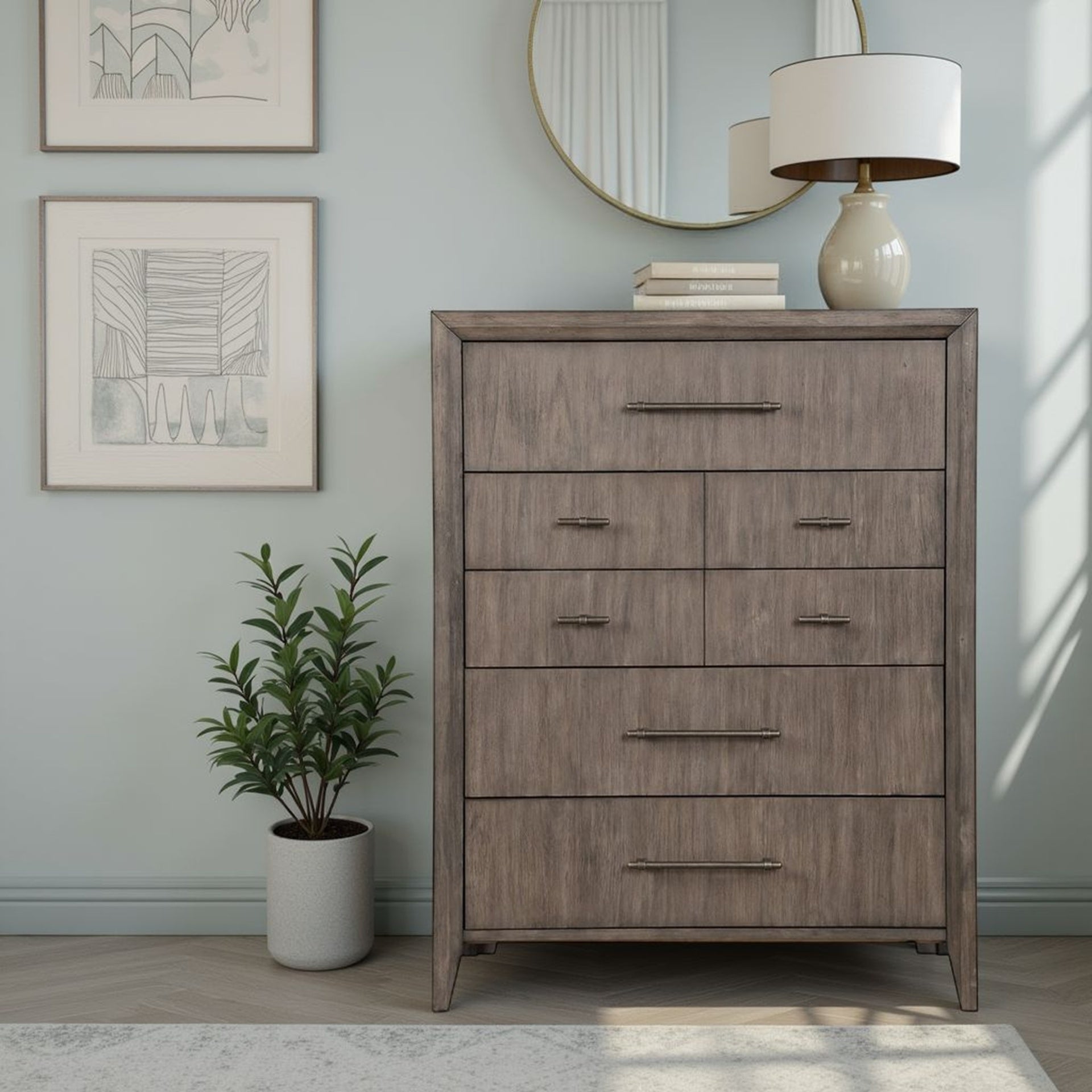 Avana 5 Drawer Chest, No Assembly Required, Smoky Greige Finish