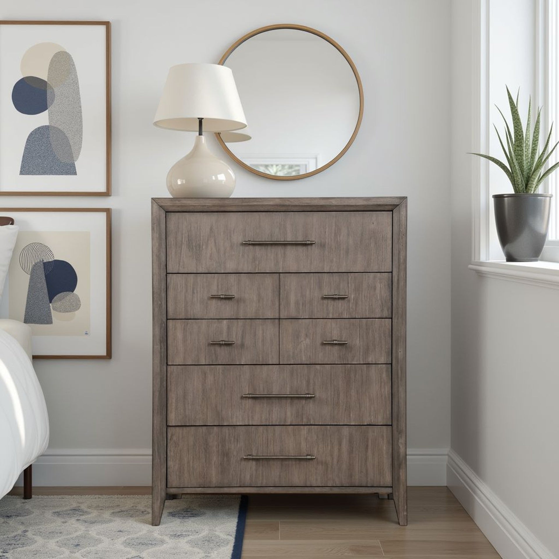 Avana 5 Drawer Chest, No Assembly Required, Smoky Greige Finish