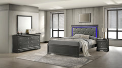 Blaze Upholstered Modern Style 4 Pc Full Bedroom Set with LED Headboard Made with Wood in Metallic Gray(CA WAREHOUSE)