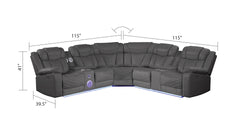 Challenger Modern Style Recliner Sectional Sofa, Built in USB-C Ports & Bluetooth, made with Wood & Faux Leather in Gray(NJ INVENTORY)