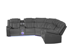 Challenger Modern Style Recliner Sectional Sofa, Built in USB-C Ports & Bluetooth, made with Wood & Faux Leather in Gray(NJ INVENTORY)
