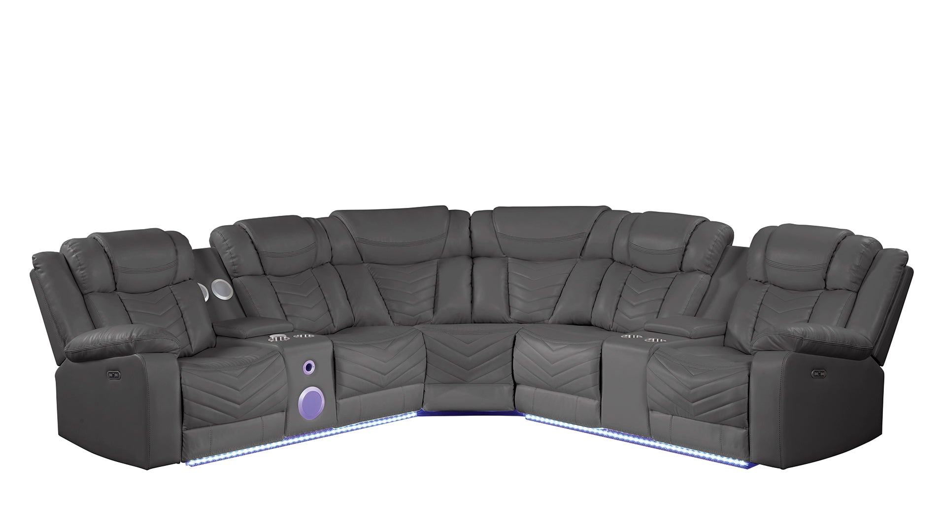 Challenger Modern Style Recliner Sectional Sofa, Built in USB-C Ports & Bluetooth, made with Wood & Faux Leather in Gray(NJ INVENTORY)