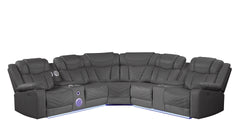 Challenger Modern Style Recliner Sectional Sofa, Built in USB-C Ports & Bluetooth, made with Wood & Faux Leather in Gray(NJ INVENTORY)