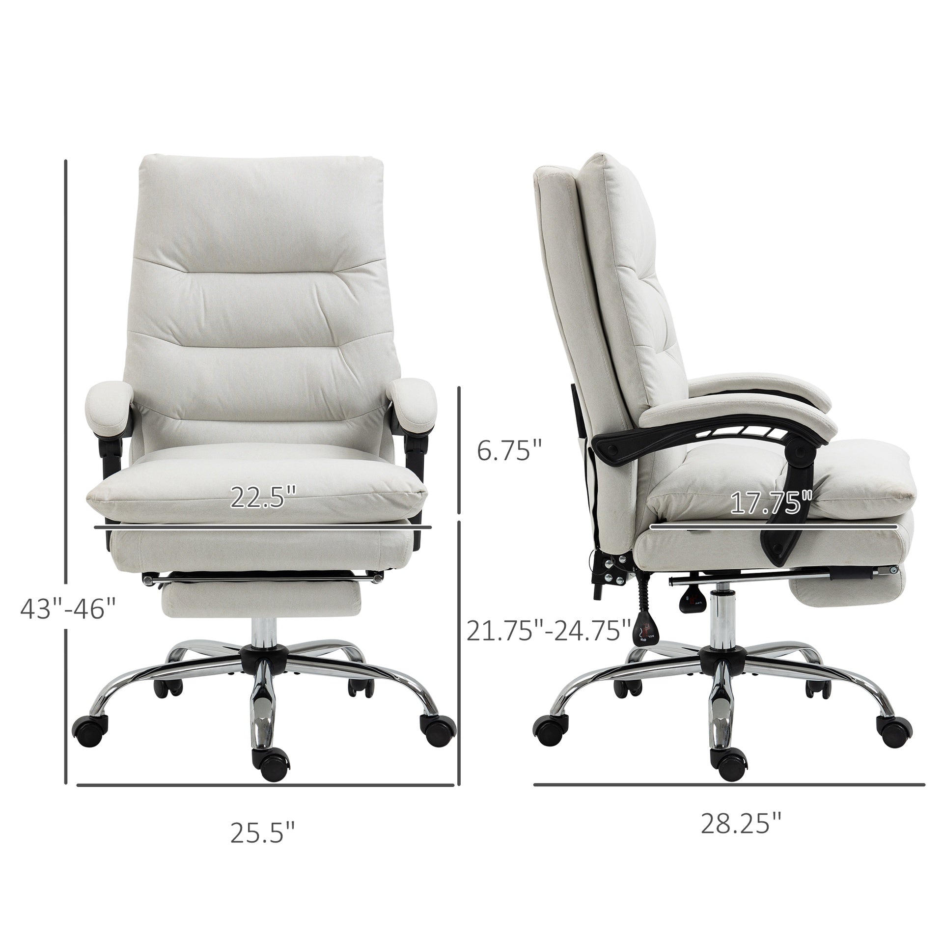 Microfibre Massage Office Chair, Heated Reclining Chair with Footrest,  Cream White