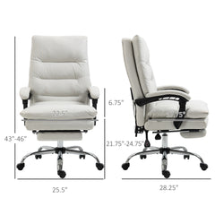 Microfibre Massage Office Chair, Heated Reclining Chair with Footrest,  Cream White
